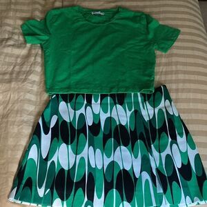 Zara NWOT High Waist Satin Effect A-Line Mini Skirt and Crop Top Both Size M.